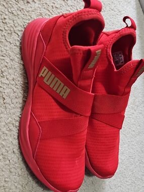 Puma Red Slip-On Sneakers with Gold Logo